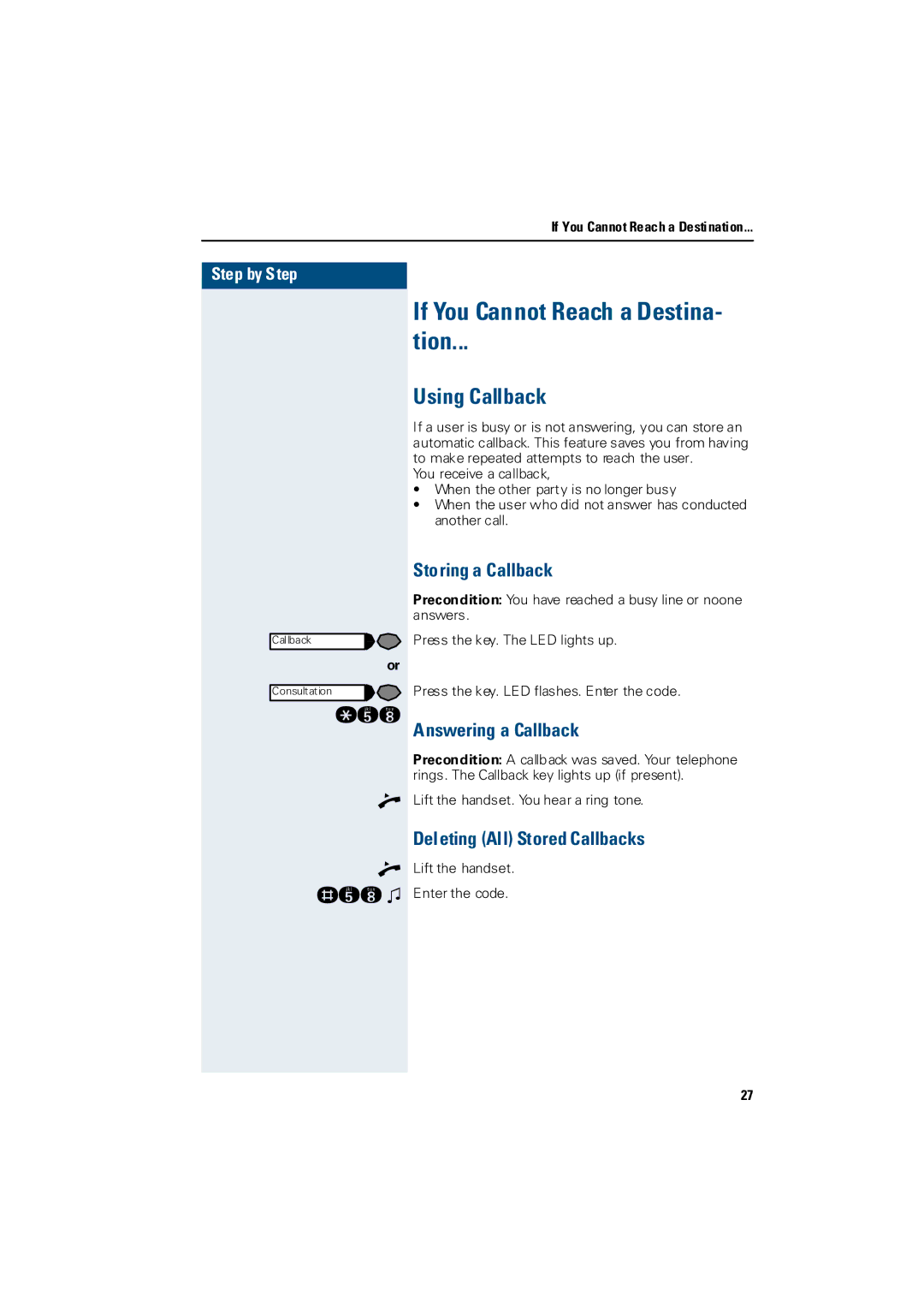 Siemens 3000 If You Cannot Reach a Destina Tion, Using Callback, Storing a Callback, Answering a Callback 