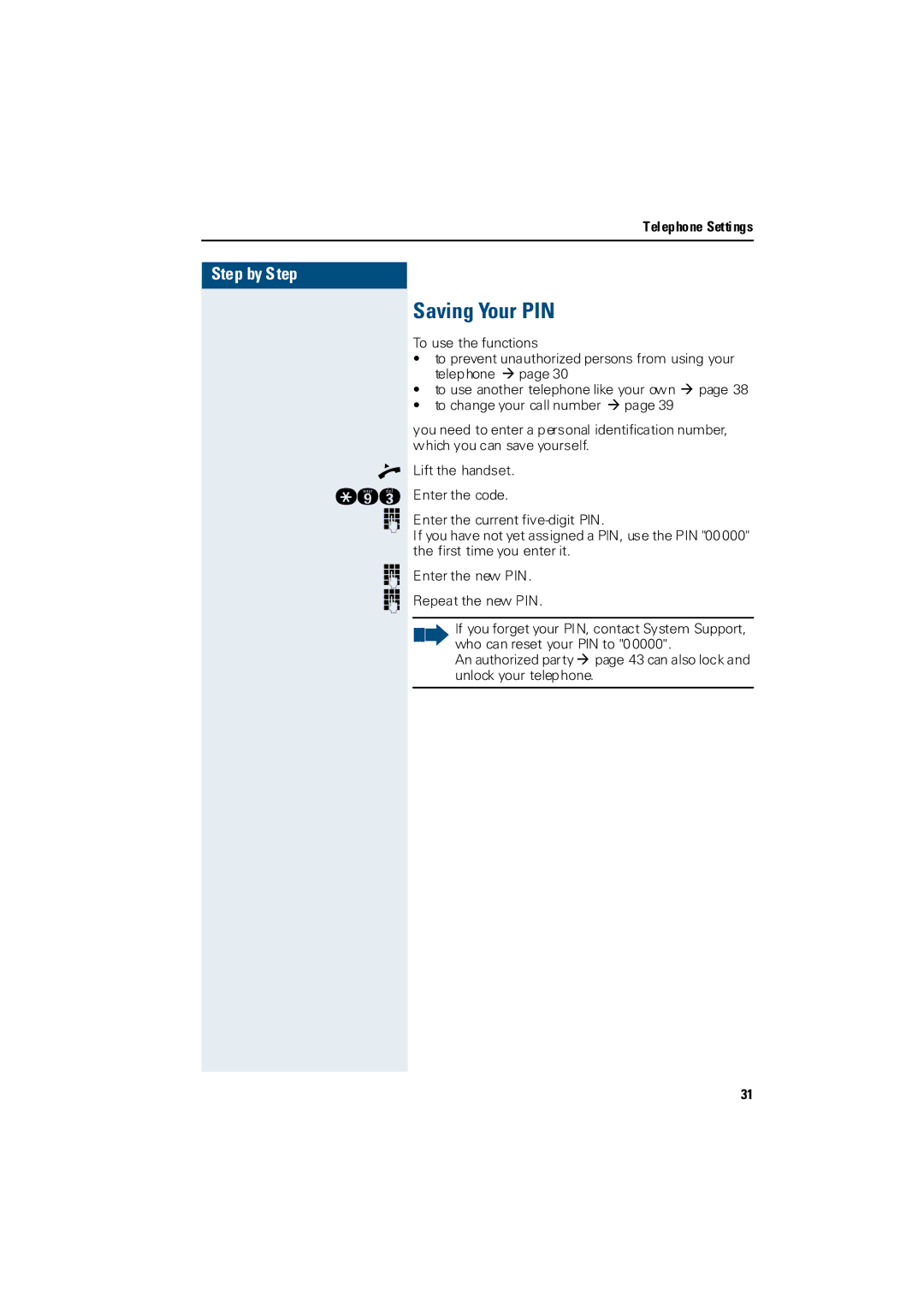 Siemens 3000 operating instructions Saving Your PIN 