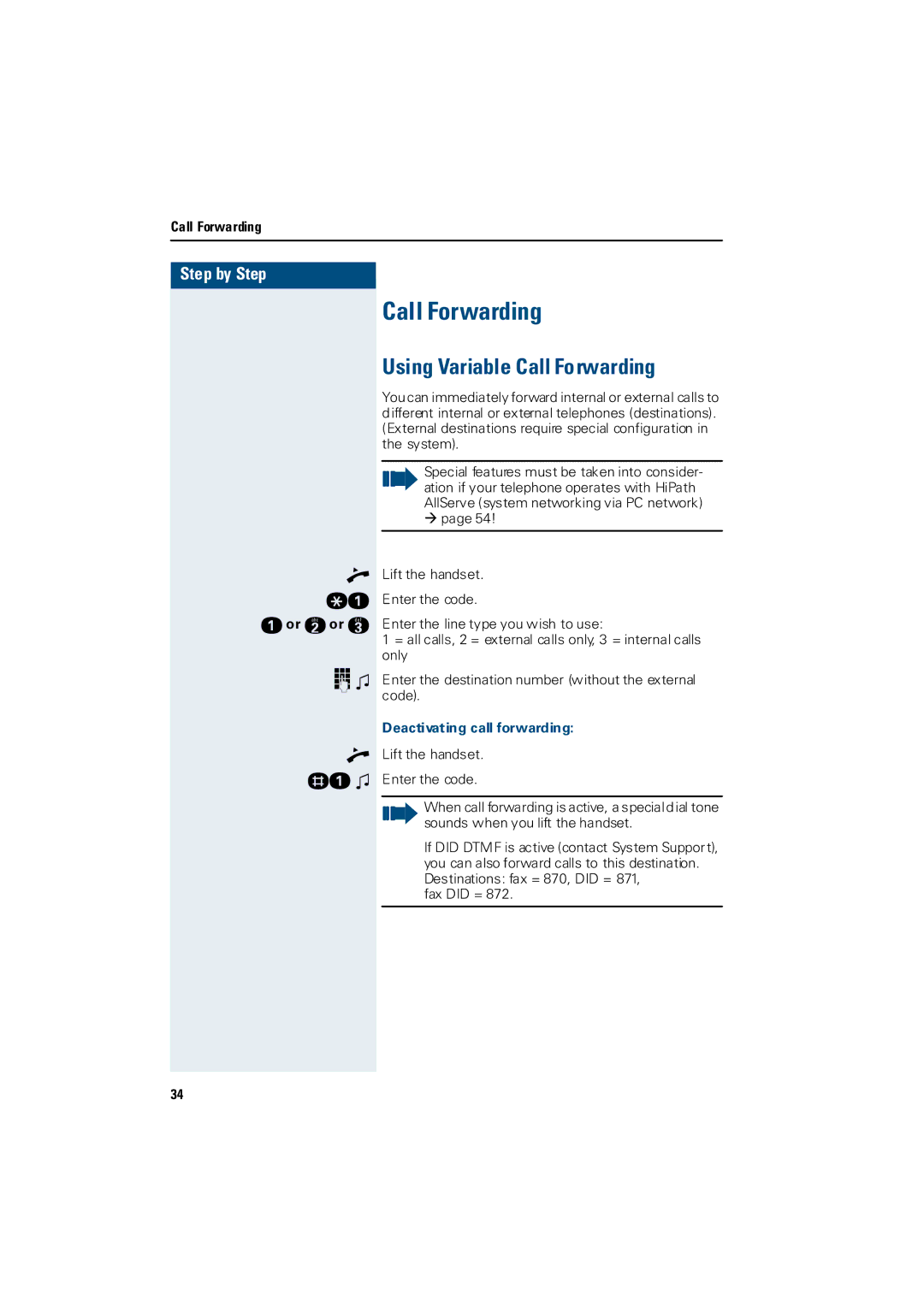 Siemens 3000 operating instructions Using Variable Call Forwarding, Deactivating call forwarding 