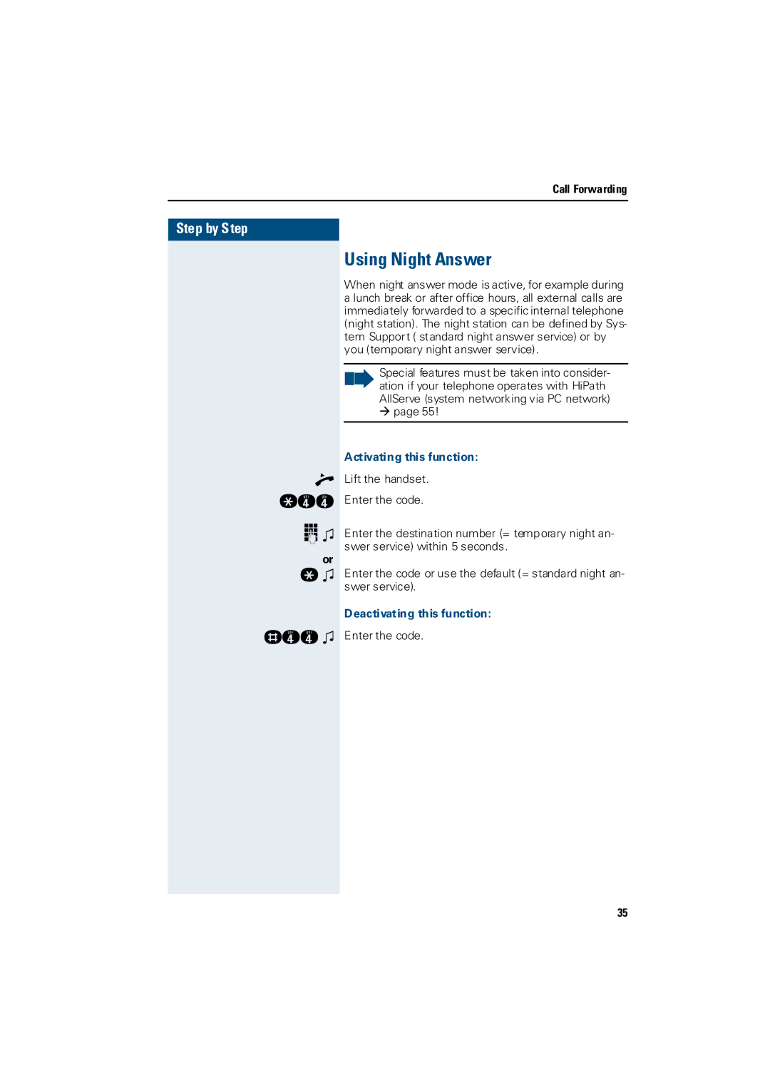 Siemens 3000 operating instructions Using Night Answer, Activating this function 