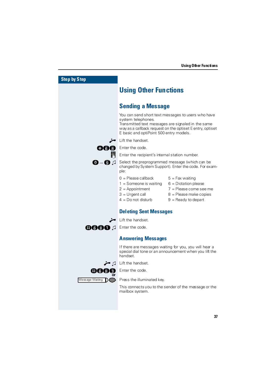 Siemens 3000 operating instructions Using Other Functions, Sending a Message, Deleting Sent Messages, Answering Messages 