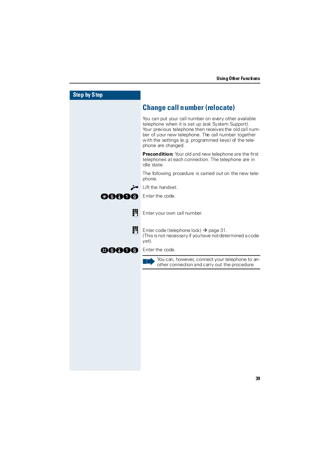 Siemens 3000 operating instructions Change call number relocate 