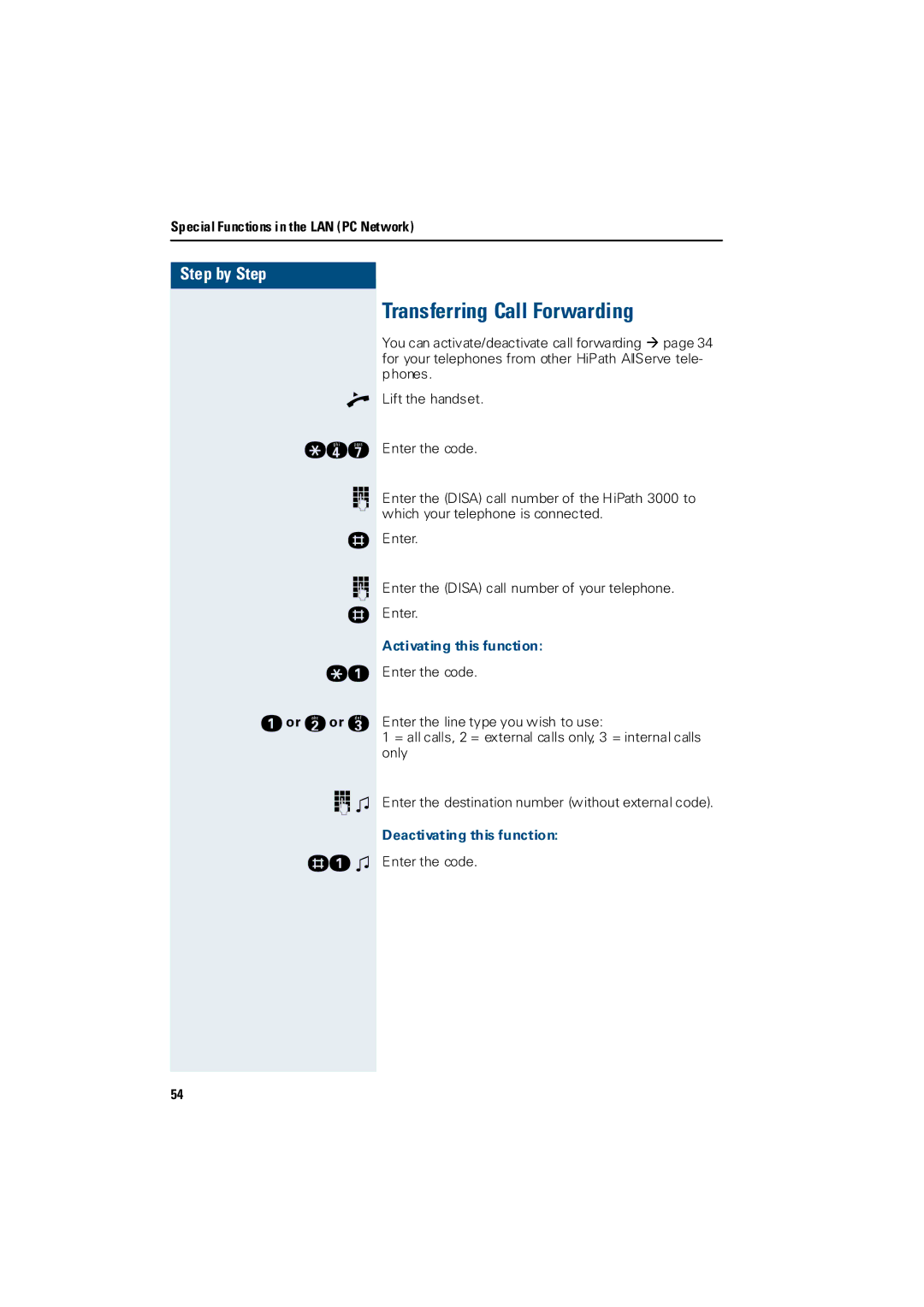 Siemens 3000 operating instructions Transferring Call Forwarding, Activating this function 