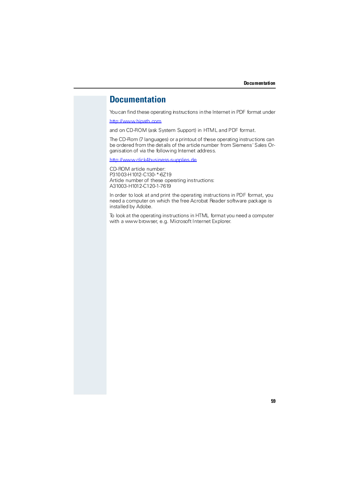 Siemens 3000 operating instructions Documentation 