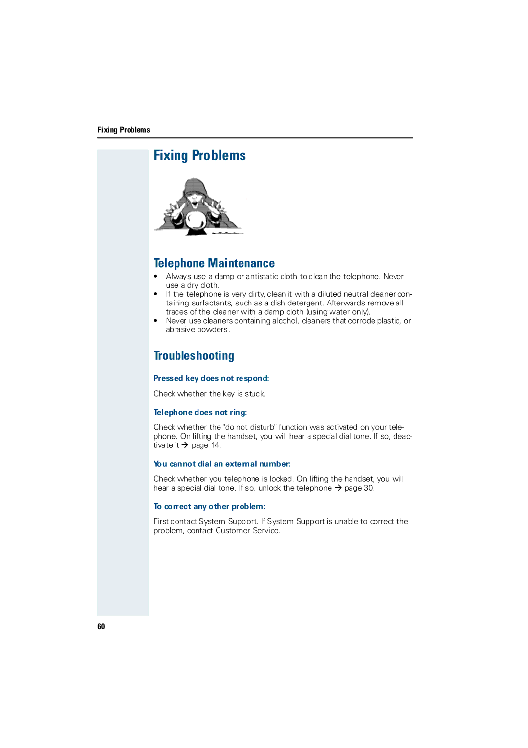 Siemens 3000 operating instructions Fixing Problems, Telephone Maintenance, Troubleshooting 