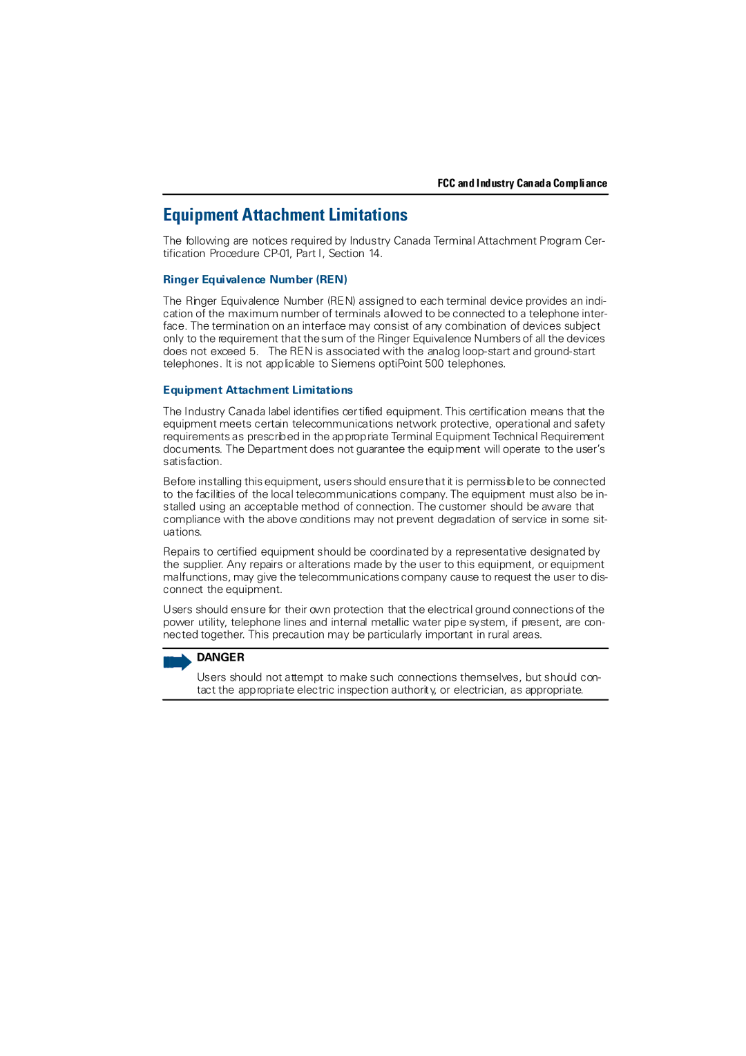 Siemens 3000 operating instructions Equipment Attachment Limitations, Ringer Equivalence Number REN 