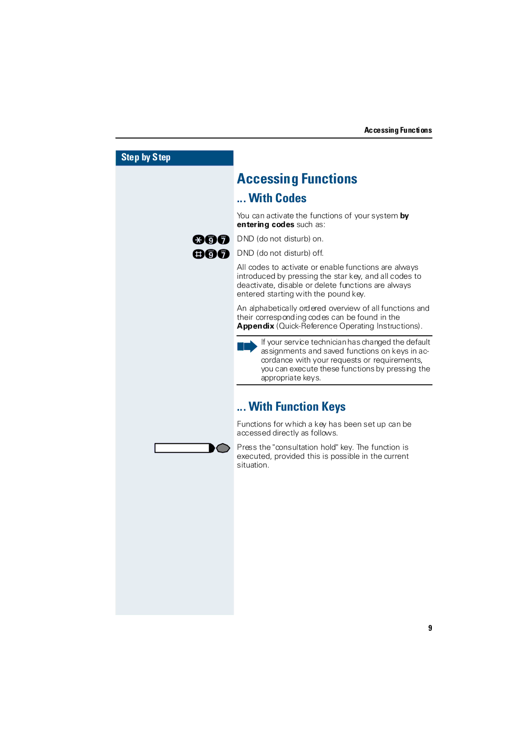 Siemens 3000 operating instructions Accessing Functions, With Codes, With Function Keys 