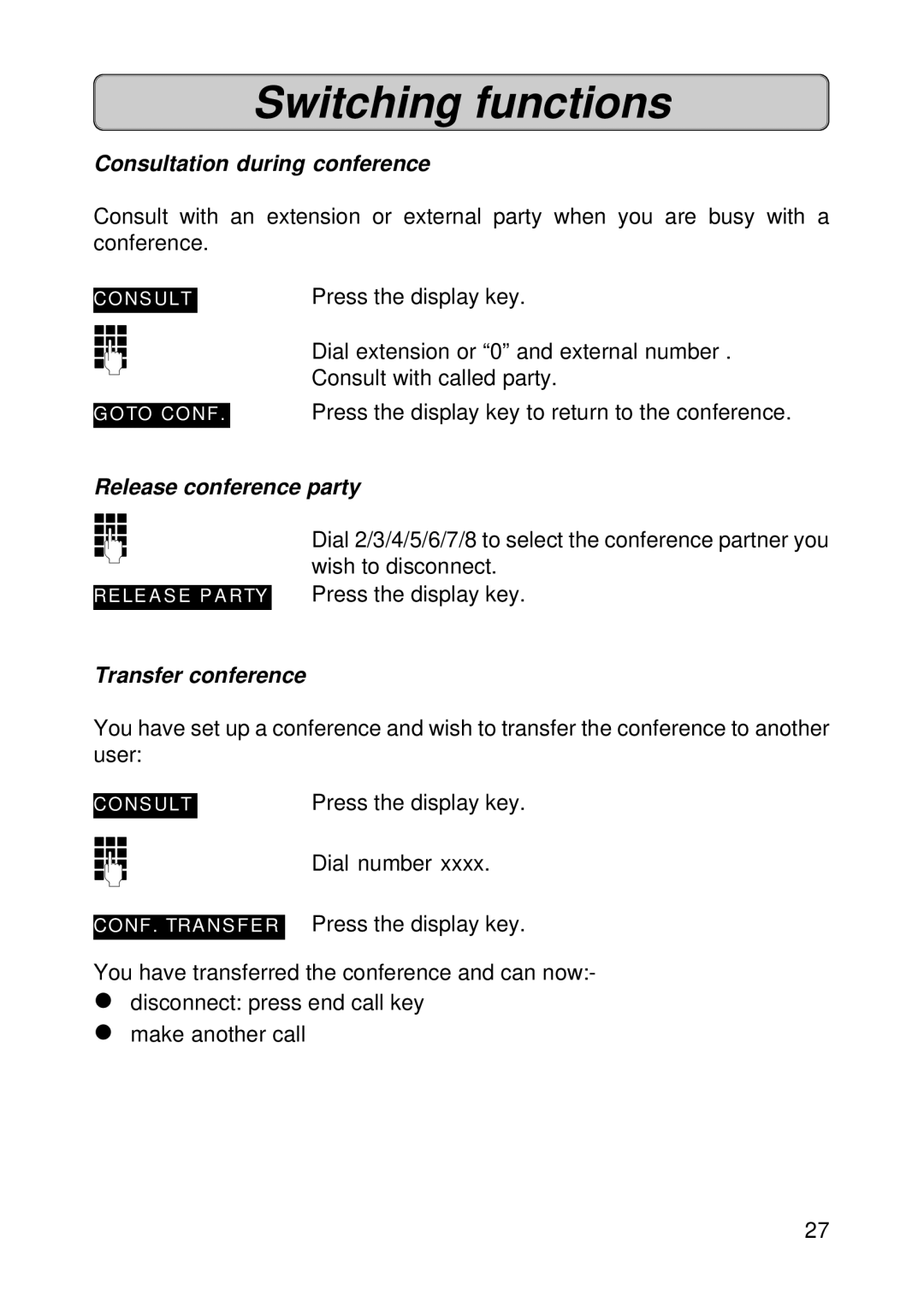 Siemens 300E operating instructions Consultation during conference, Release conference party, Transfer conference 