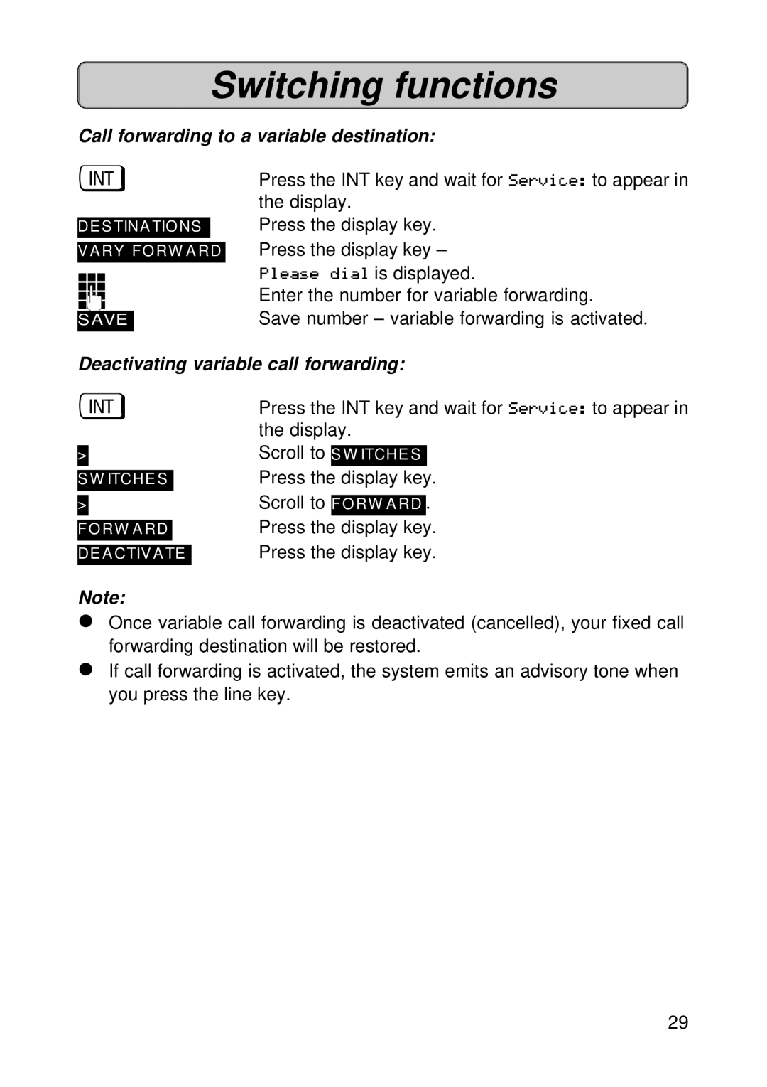 Siemens 300E operating instructions Call forwarding to a variable destination, Deactivating variable call forwarding 