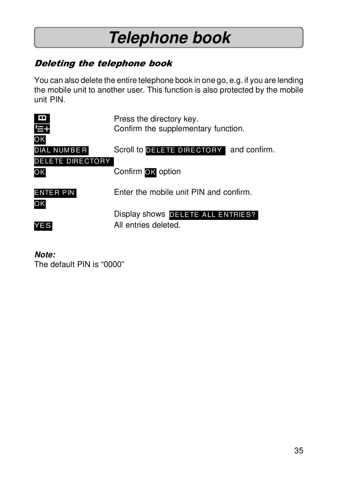 Siemens 300E operating instructions Deleting the telephone book 