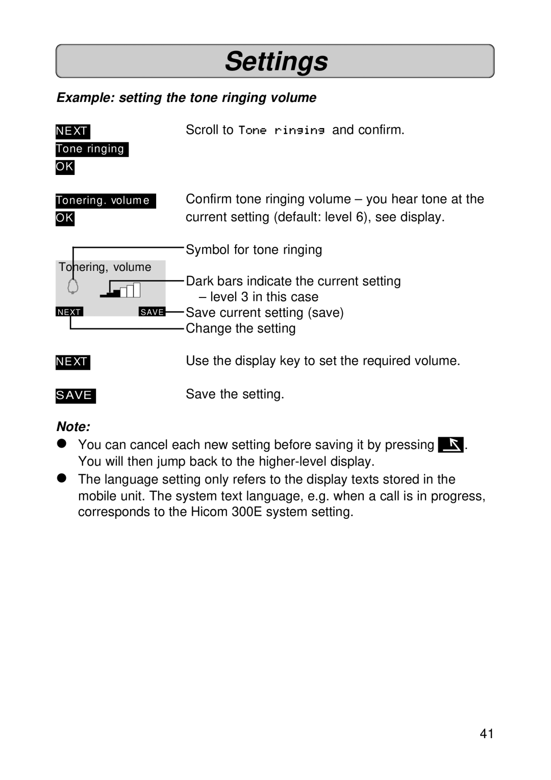 Siemens 300E operating instructions Settings 