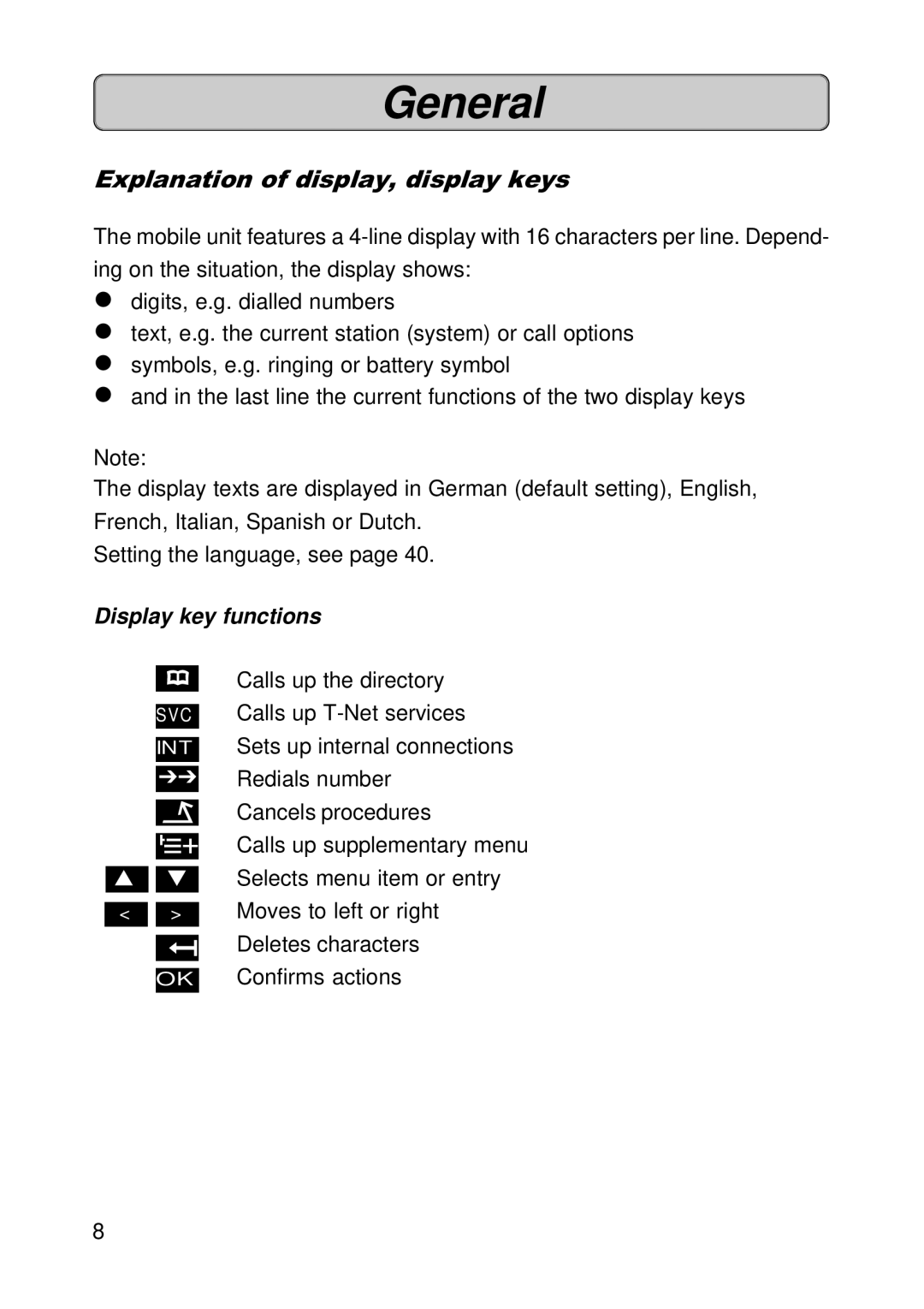 Siemens 300E operating instructions Explanation of display, display keys, Display key functions 