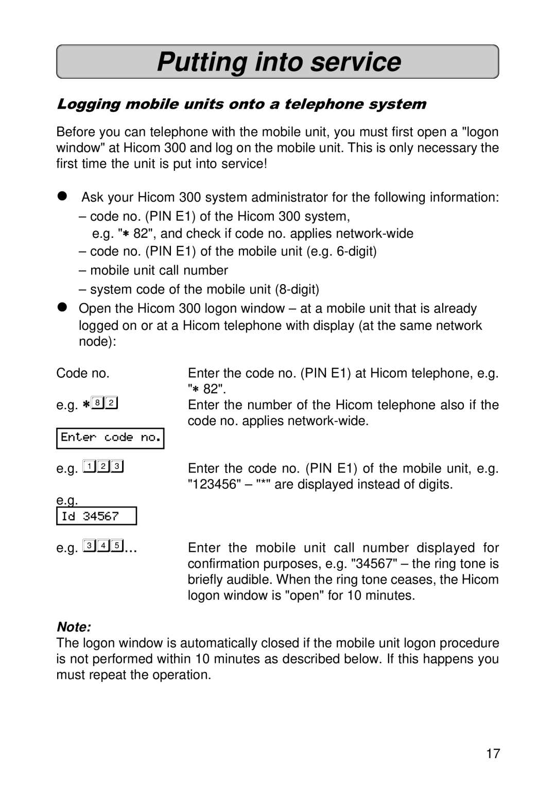 Siemens 300E operating instructions Logging mobile units onto a telephone system 