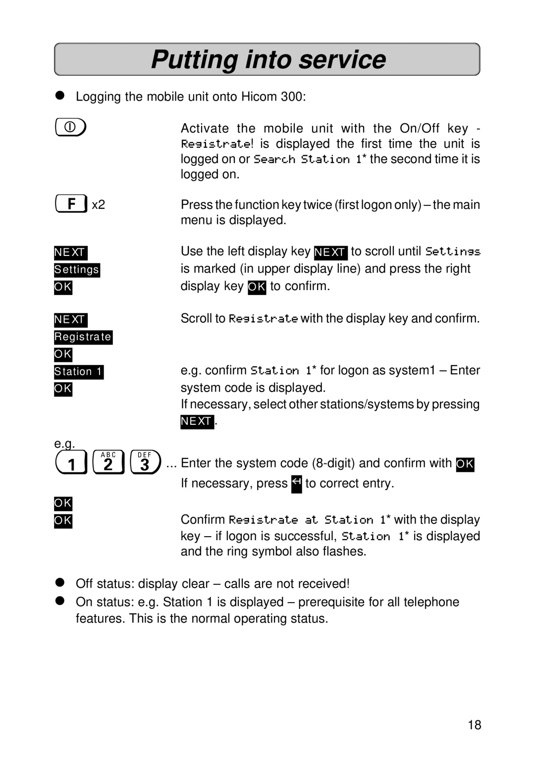 Siemens 300E operating instructions Menu is displayed 