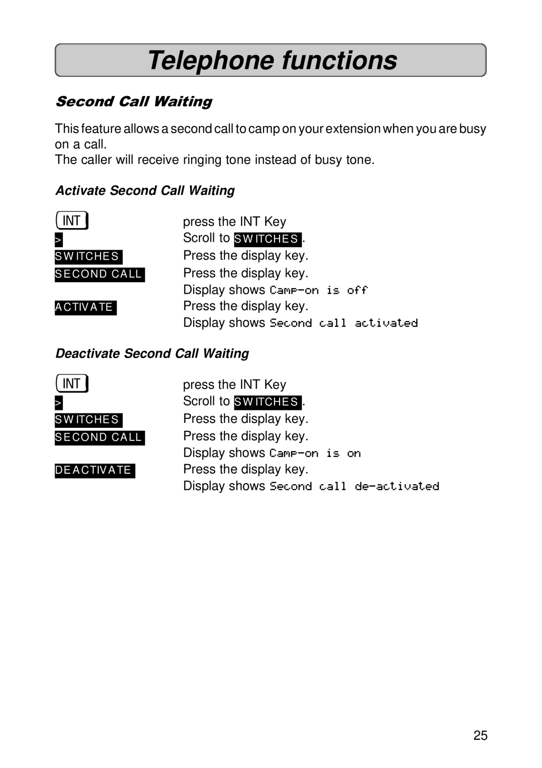 Siemens 300E operating instructions Activate Second Call Waiting, Deactivate Second Call Waiting 