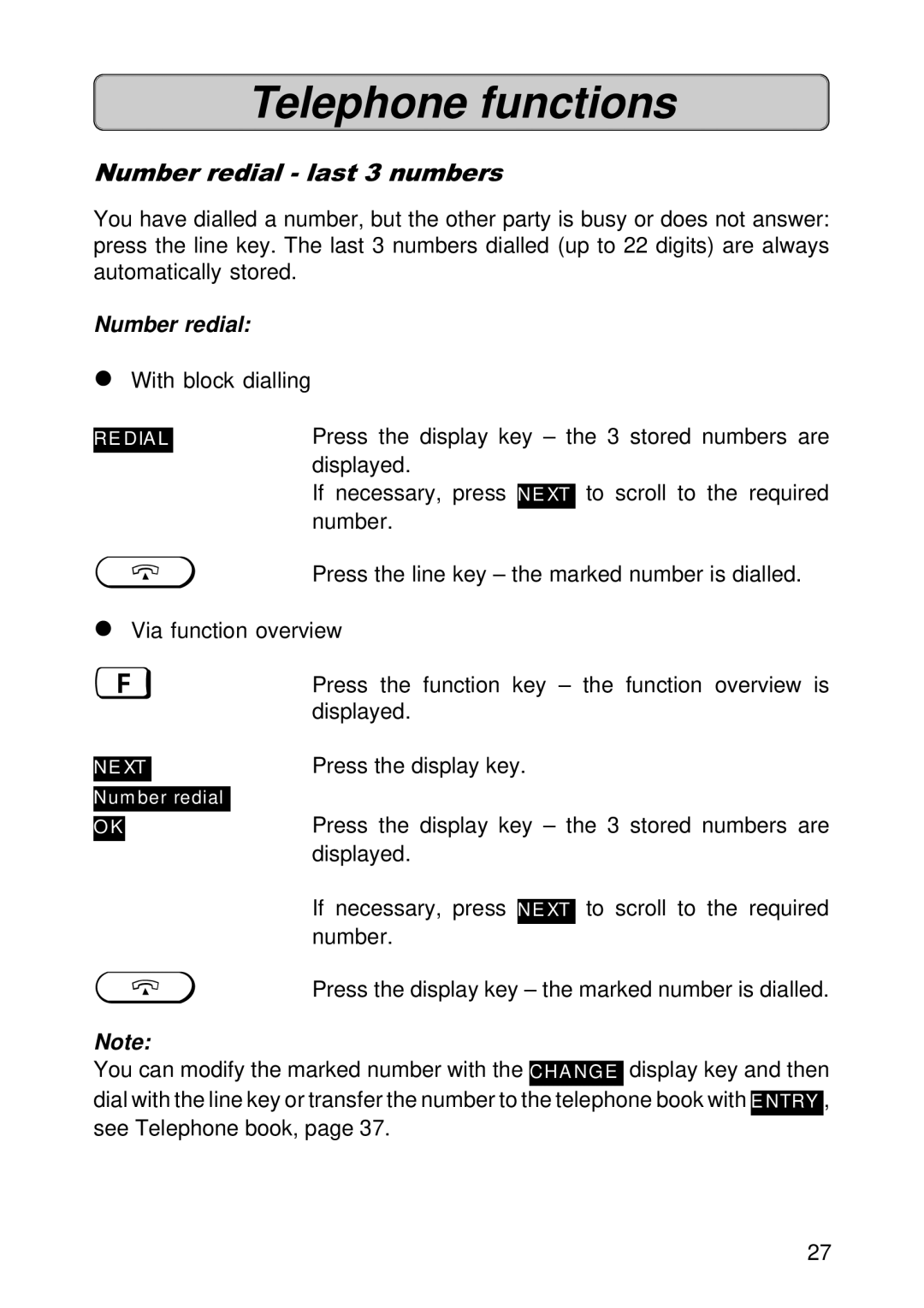 Siemens 300E operating instructions Number redial last 3 numbers 