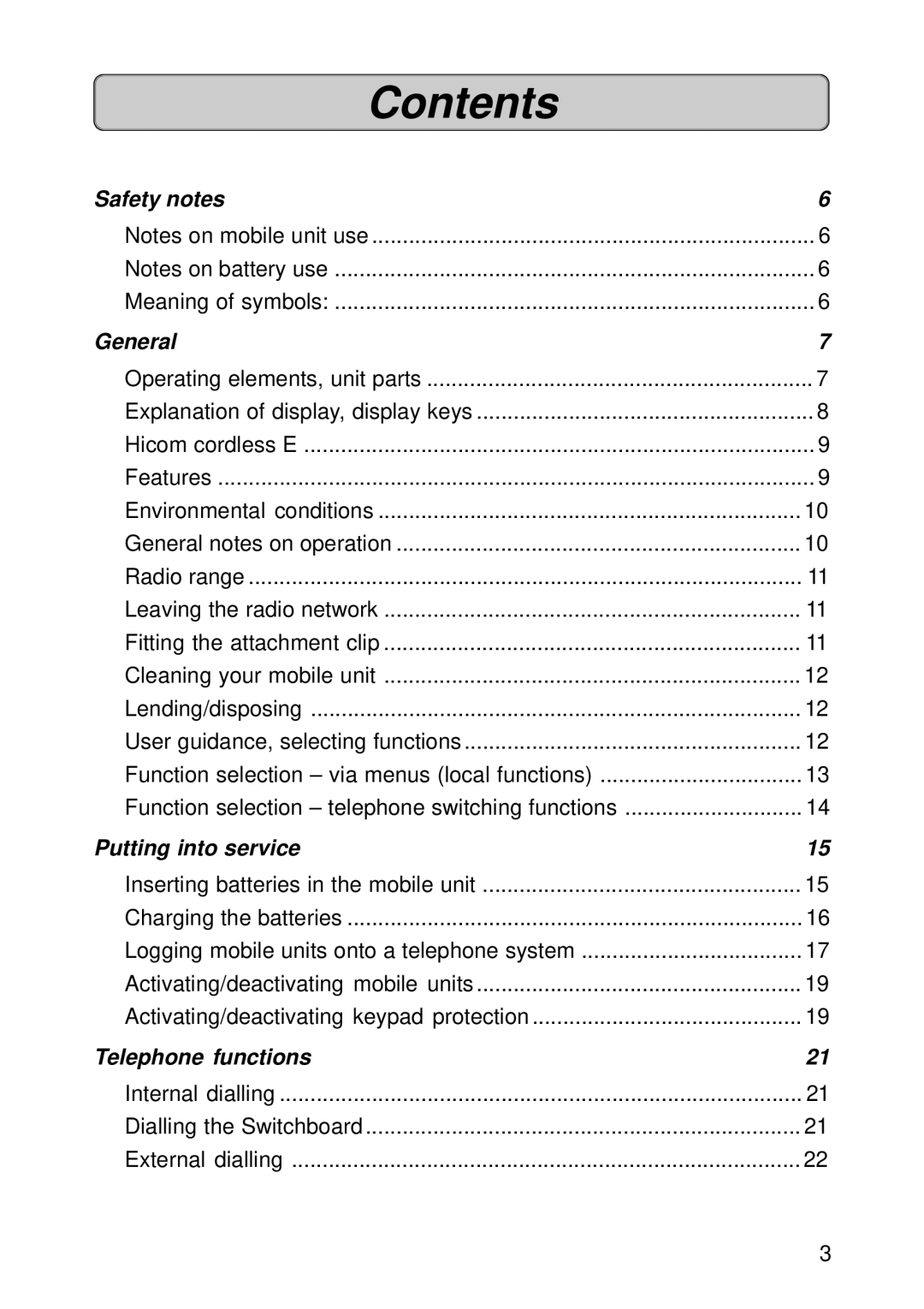 Siemens 300E operating instructions Contents 