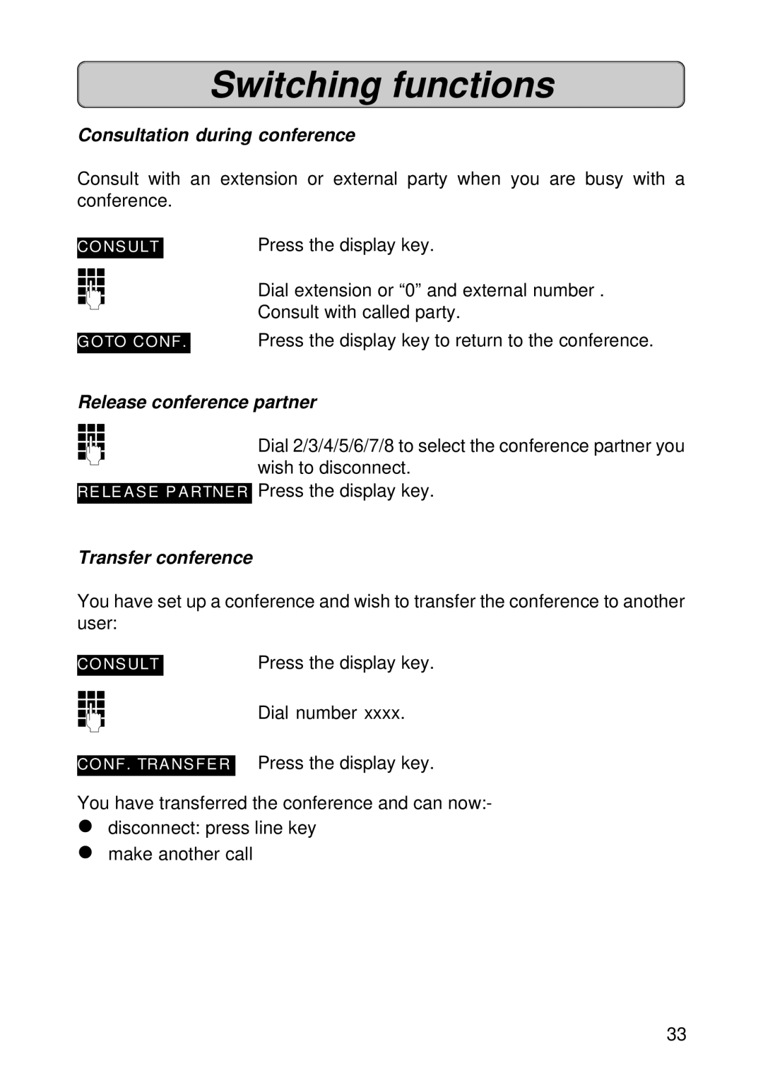 Siemens 300E operating instructions Consultation during conference, Release conference partner, Transfer conference 