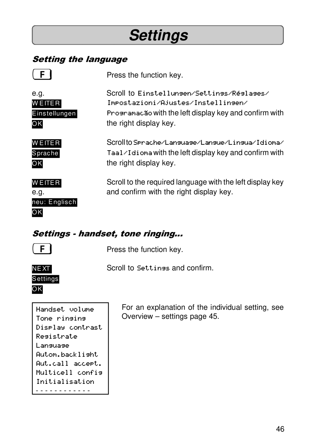 Siemens 300E operating instructions Settings 