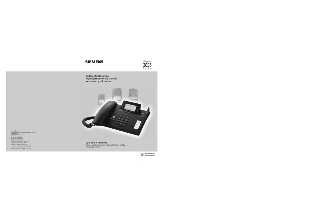 Siemens 3035isdn operating instructions Isdn comfort telephone, Operating instructions 