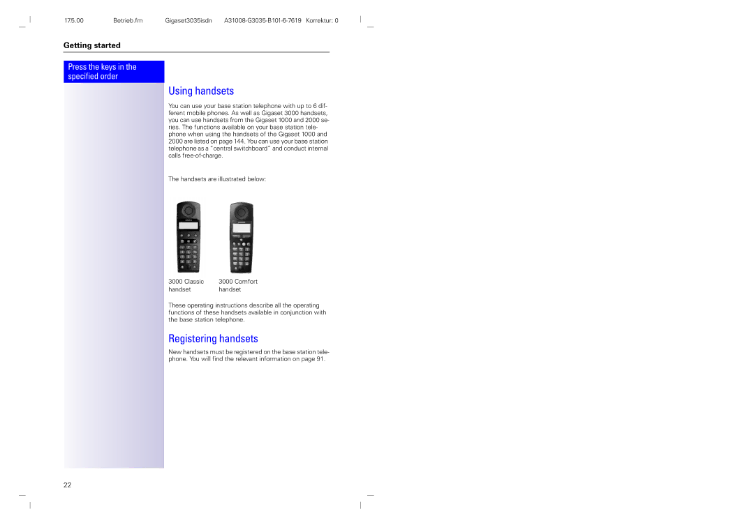 Siemens 3035isdn operating instructions Using handsets, Registering handsets 