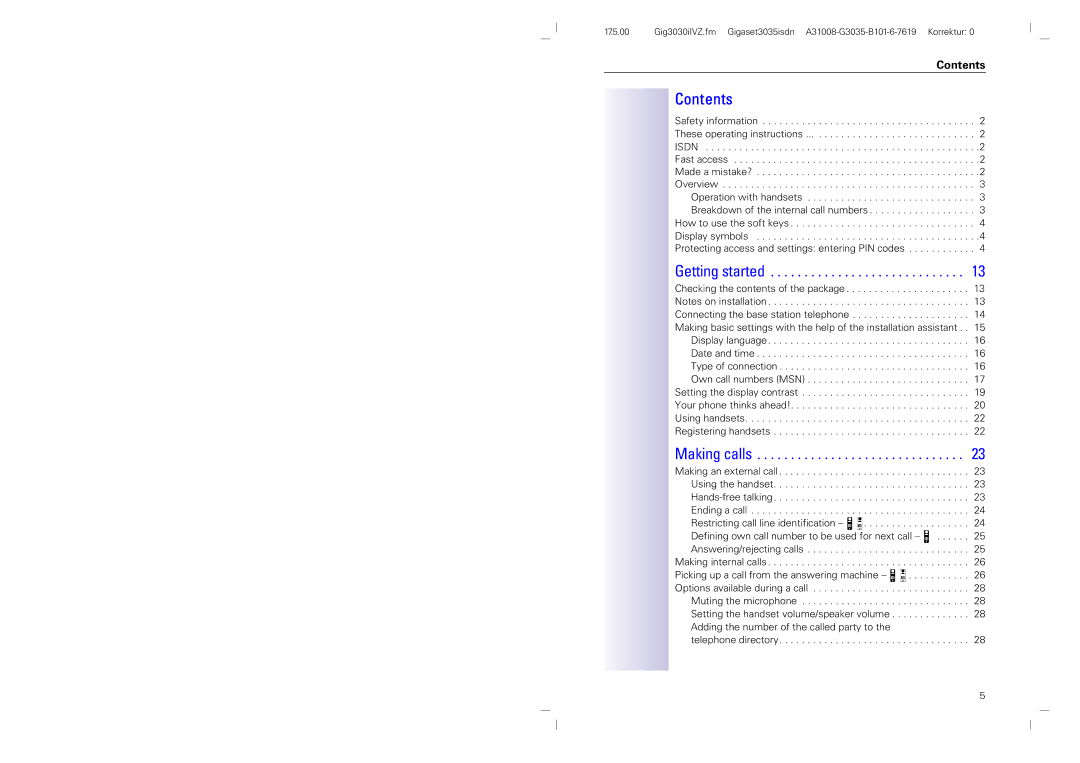 Siemens 3035isdn operating instructions Contents 