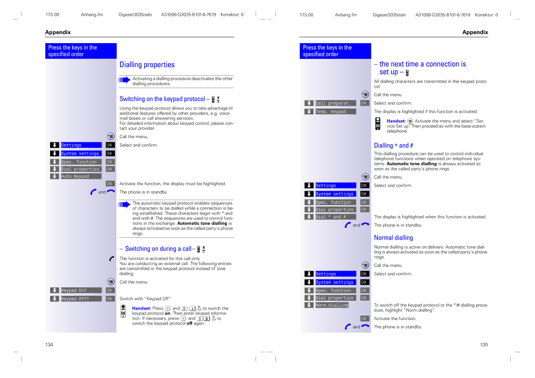 Siemens 3035isdn operating instructions Dialling properties 