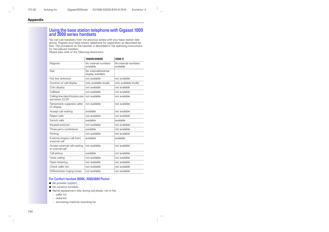 Siemens 3035isdn operating instructions For Comfort handset 2000C, 2000/3000 Pocket, 1000S/2000S 1000 C 