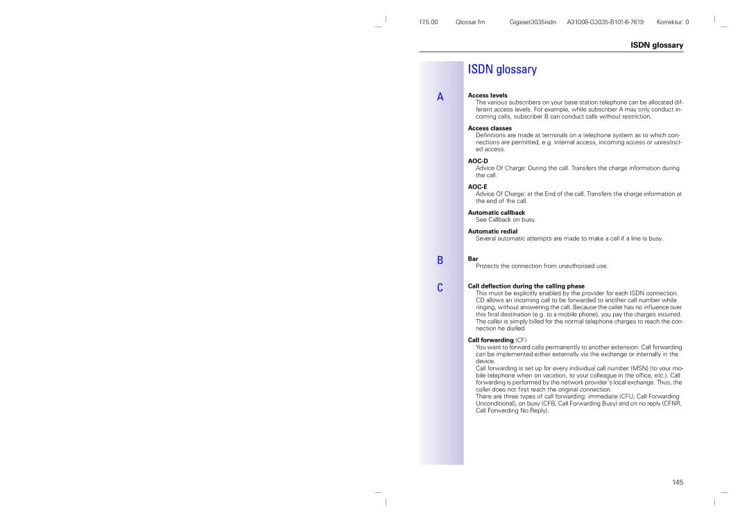 Siemens 3035isdn operating instructions Isdn glossary 