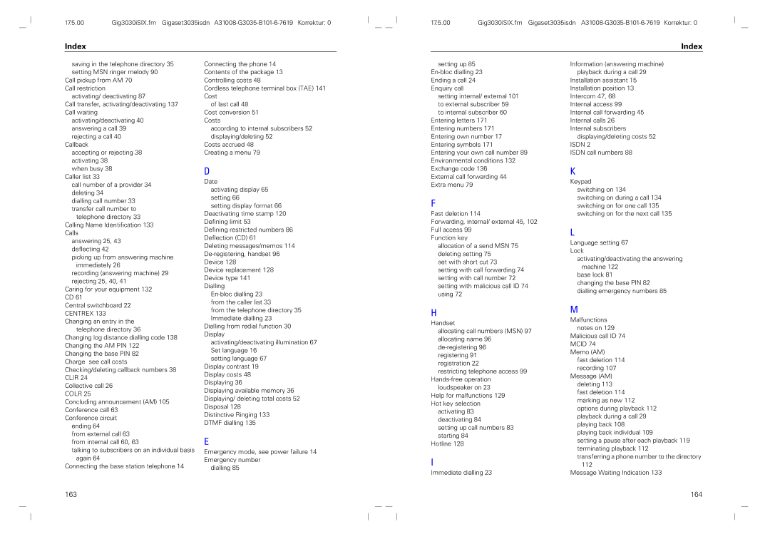 Siemens 3035isdn operating instructions 163 164 