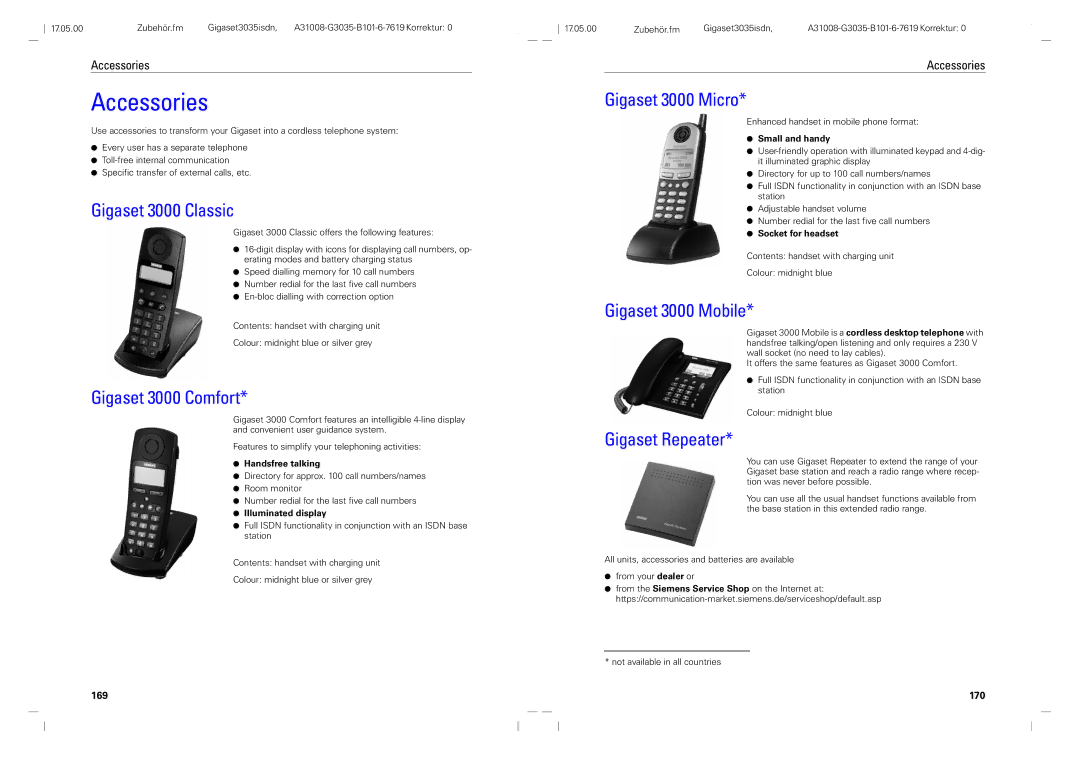 Siemens 3035isdn Gigaset 3000 Classic, Gigaset 3000 Comfort, Gigaset 3000 Micro, Gigaset 3000 Mobile, Gigaset Repeater 