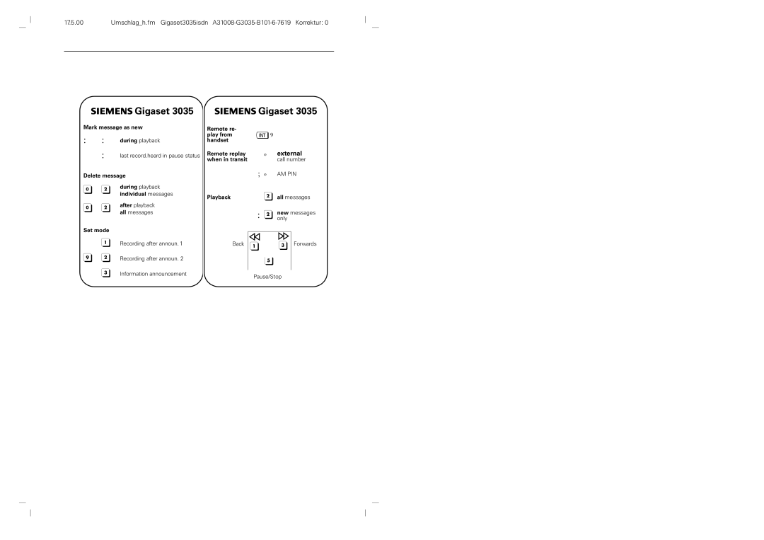 Siemens 3035isdn operating instructions Gigaset 3035 Gigaset, External 
