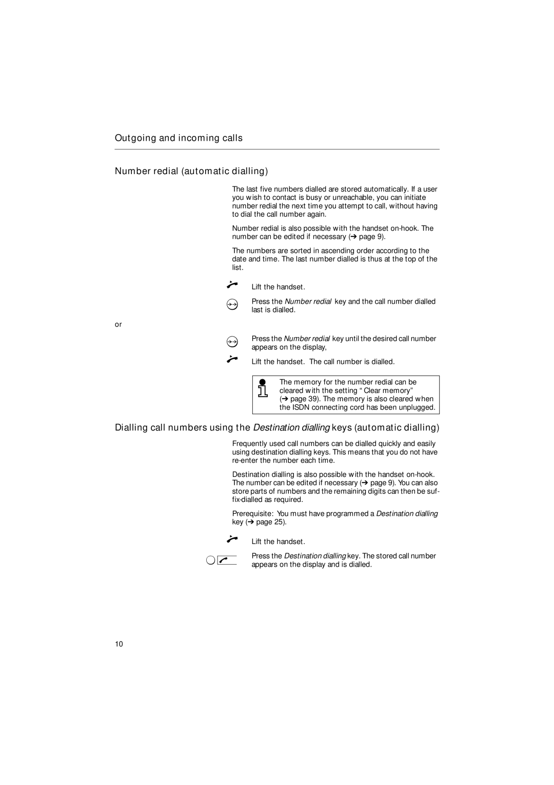 Siemens 30ISDN operating instructions Outgoing and incoming calls Number redial automatic dialling 