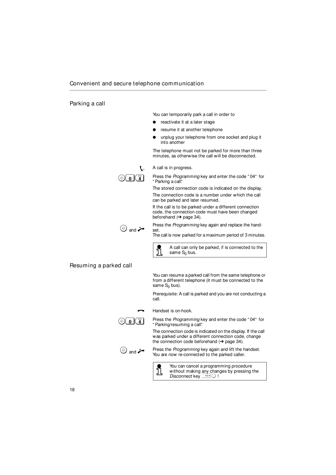 Siemens 30ISDN operating instructions Convenient and secure telephone communication Parking a call, Resuming a parked call 