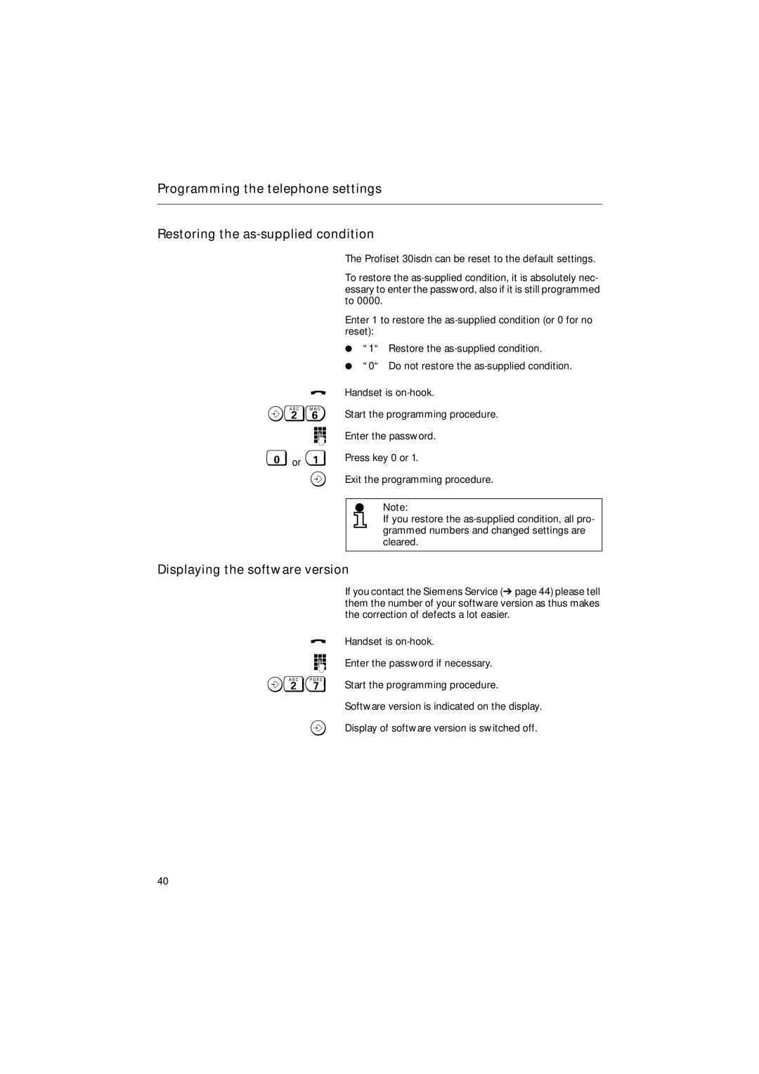 Siemens 30ISDN operating instructions Displaying the software version 