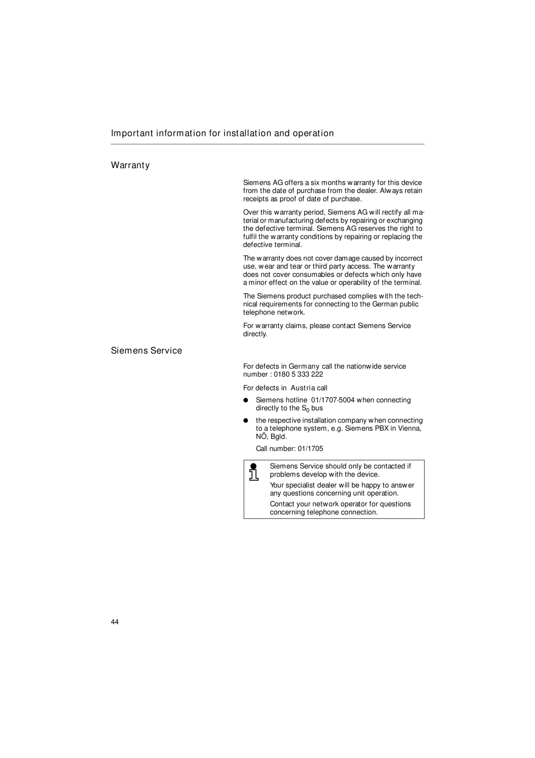 Siemens 30ISDN operating instructions Siemens Service 