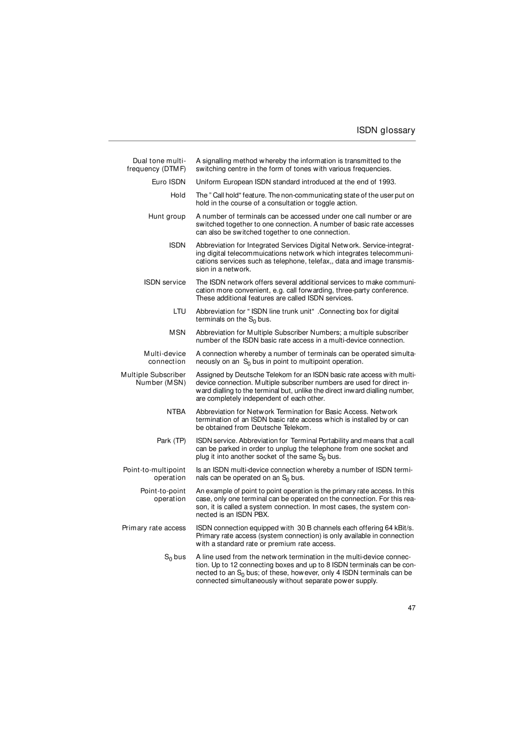 Siemens 30ISDN operating instructions Isdn glossary 