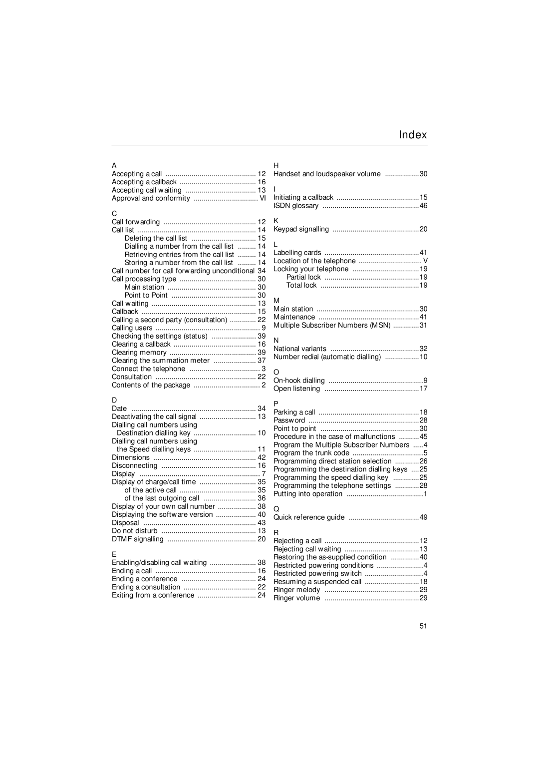 Siemens 30ISDN operating instructions Index 