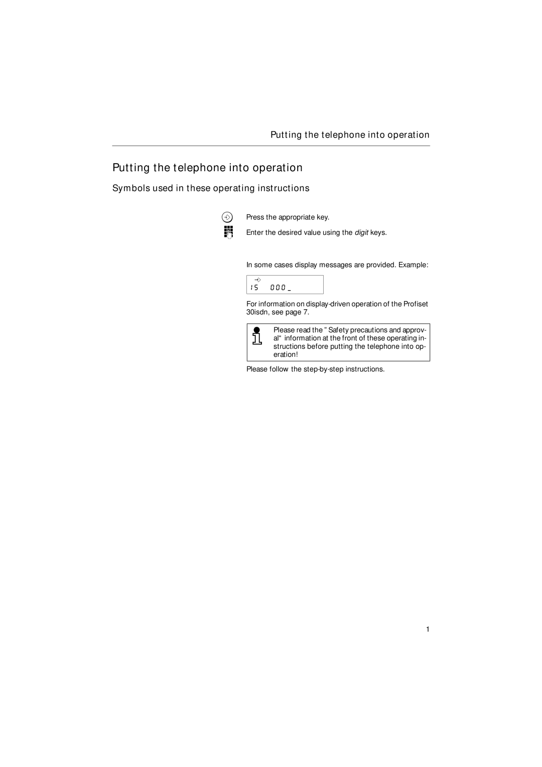 Siemens 30ISDN Putting the telephone into operation, Symbols used in these operating instructions 