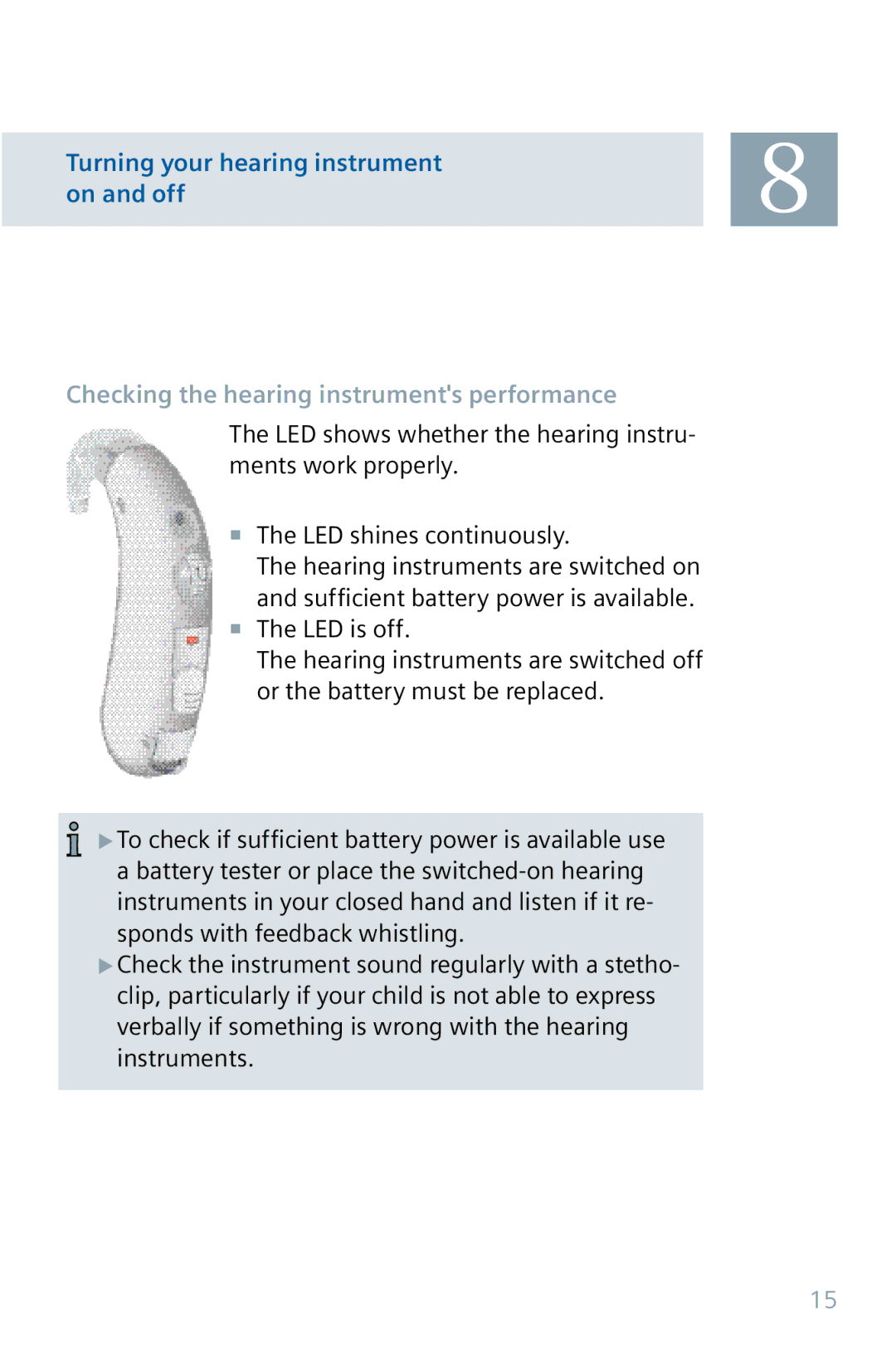 Siemens 32 manual Checking the hearing instruments performance 