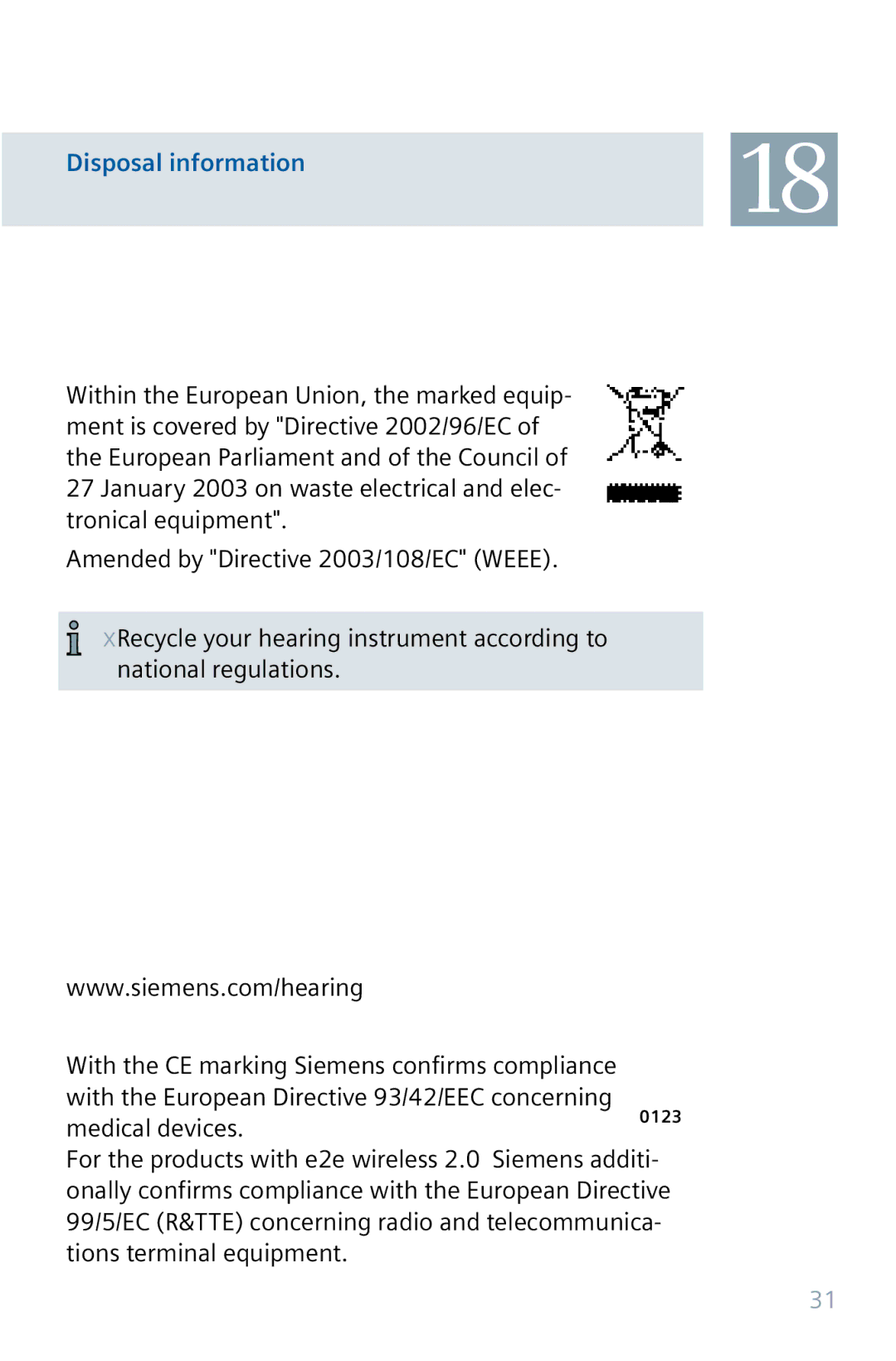 Siemens 32 manual Disposal information 