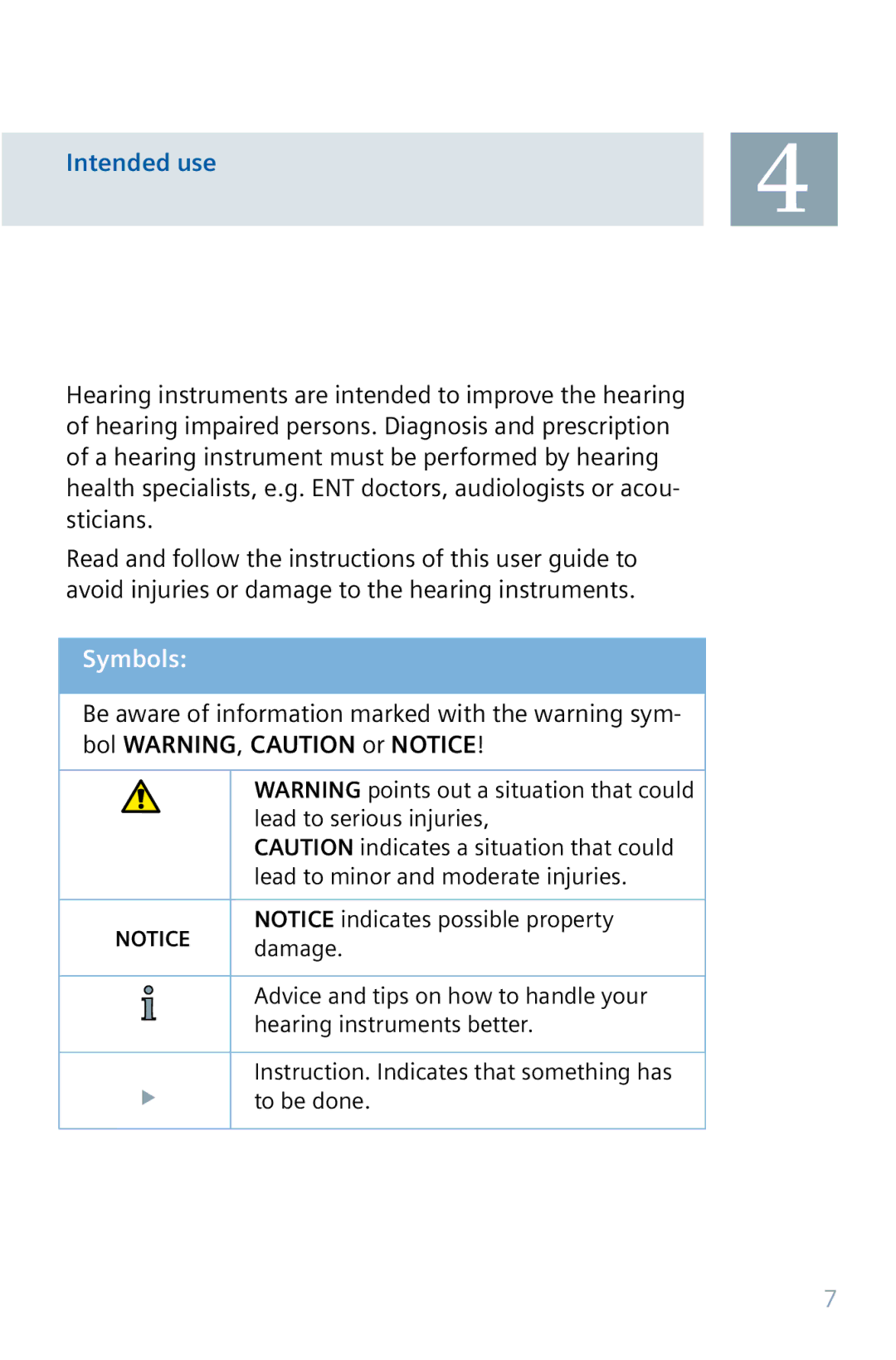 Siemens 32 manual Intended use, Symbols 