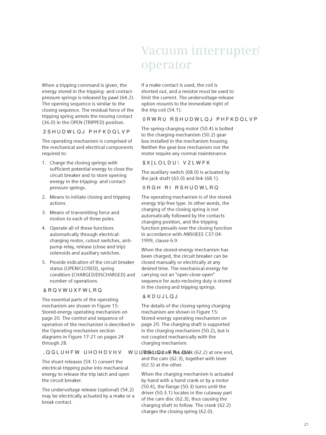 Siemens 38-3AH3 38 kV Operating mechanism, Indirect releases tripping coils, Motor-operating mechanism, Auxiliary switch 