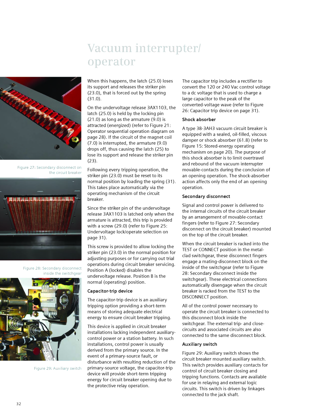 Siemens 38-3AH3 38 kV instruction manual Capacitor-trip device, Shock absorber, Secondary disconnect 