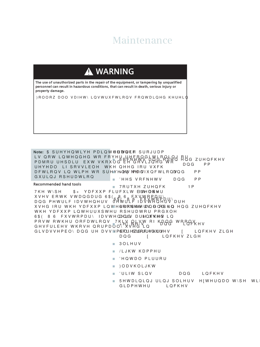 Siemens 38-3AH3 38 kV instruction manual Maintenance, Recommended hand tools 