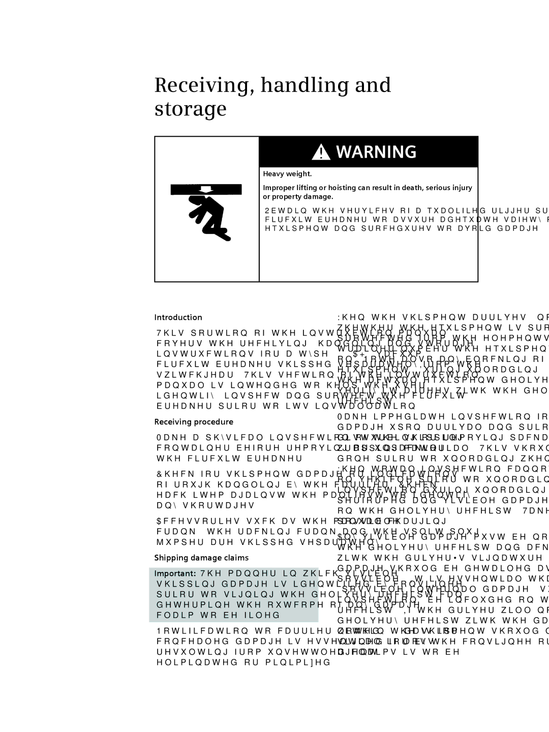 Siemens 38-3AH3 38 kV Receiving, handling and storage, Introduction Receiving procedure, Shipping damage claims 