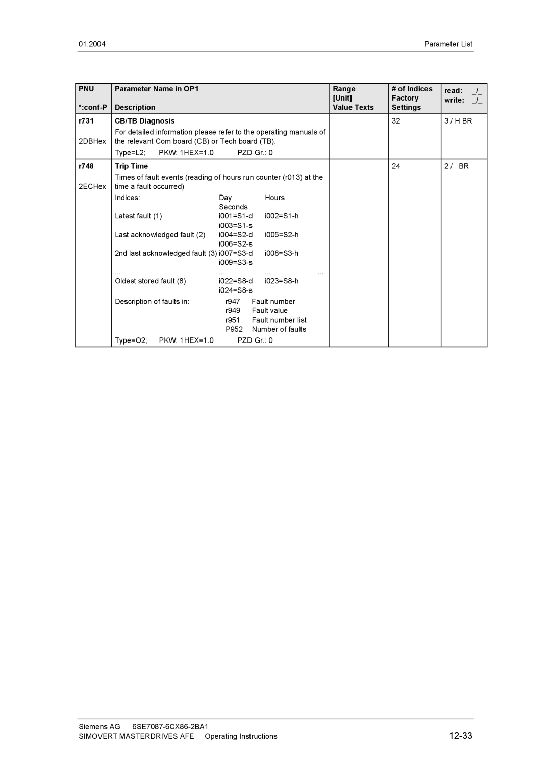 Siemens 400 V / 210...590 A operating instructions 12-33, R748 Trip Time 