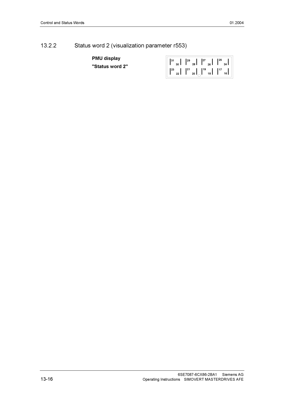 Siemens 400 V / 210...590 A operating instructions Status word 2 visualization parameter r553, 13-16 