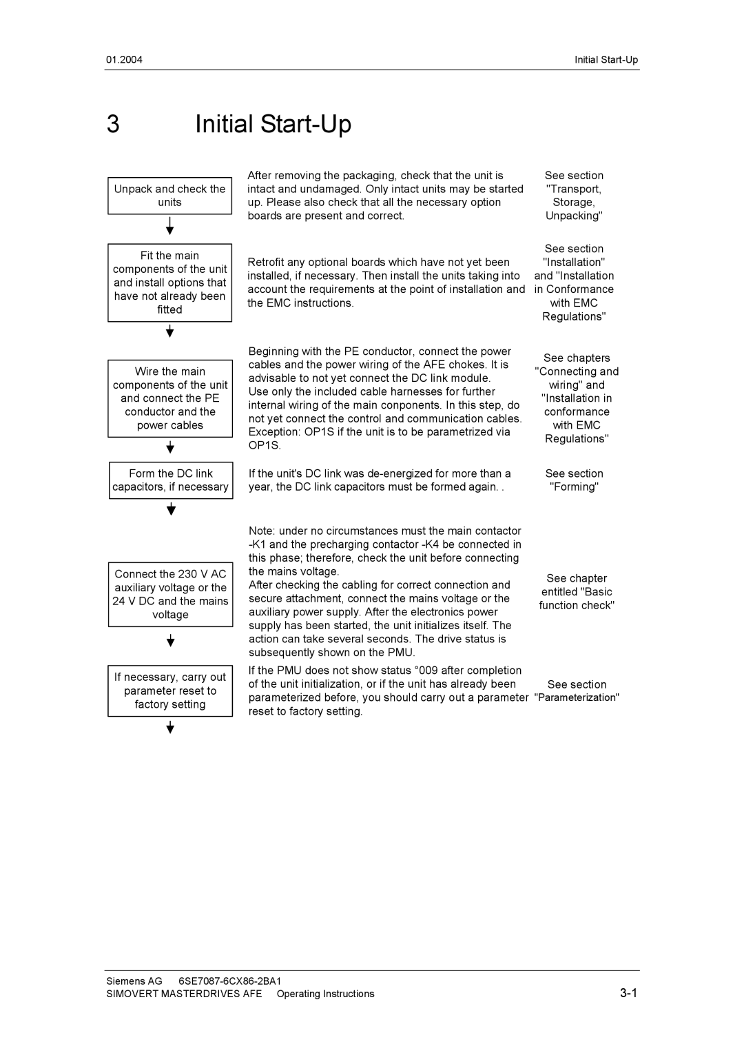 Siemens 400 V / 210...590 A operating instructions Initial Start-Up 