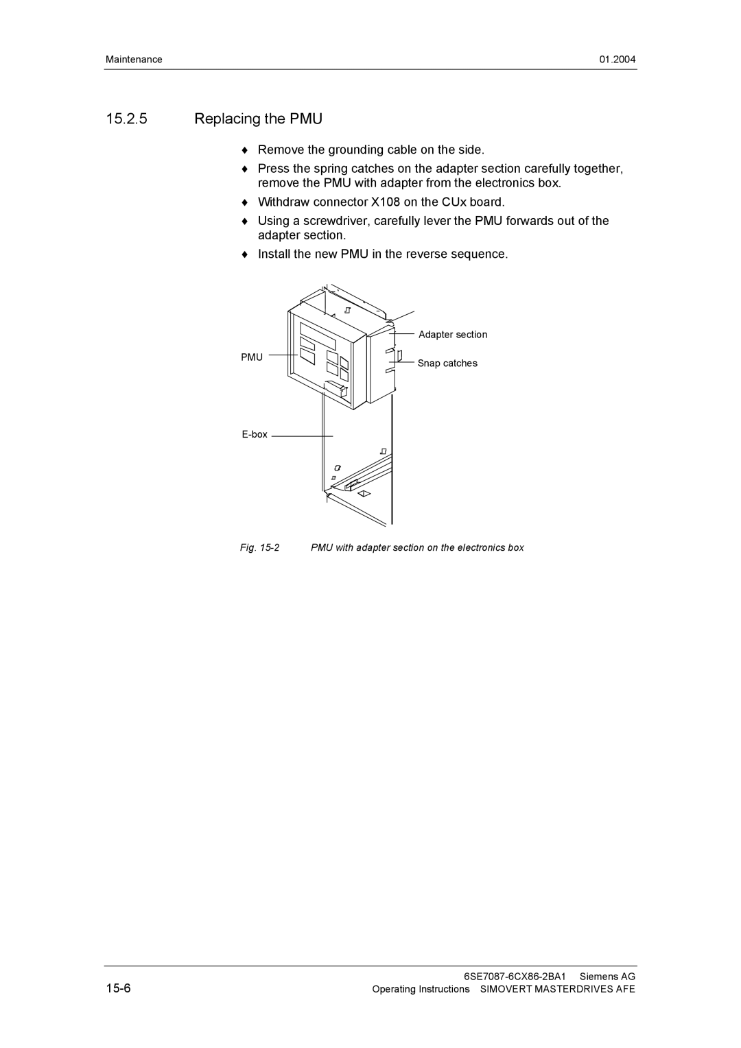 Siemens 400 V / 210...590 A operating instructions Replacing the PMU, PMU with adapter section on the electronics box 